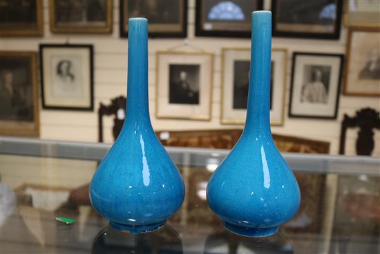 A pair of turquoise glazed bottle vases, Qing dynasty